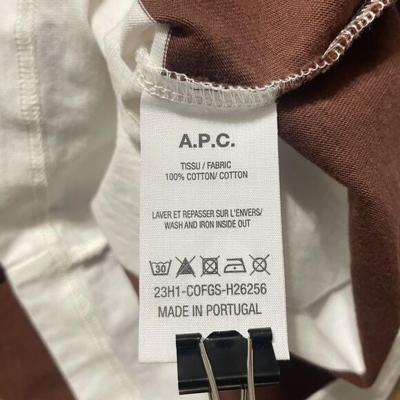 A.P.C. Rue Madame Paris Men Unisex T-Shirt Portugal Stripe Brown & White Medium - Picture 4 of 7